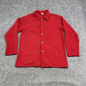 Vintage Chicos Design Jacket Womens 2 Red Crinkle Cotton Button Front USA 90s